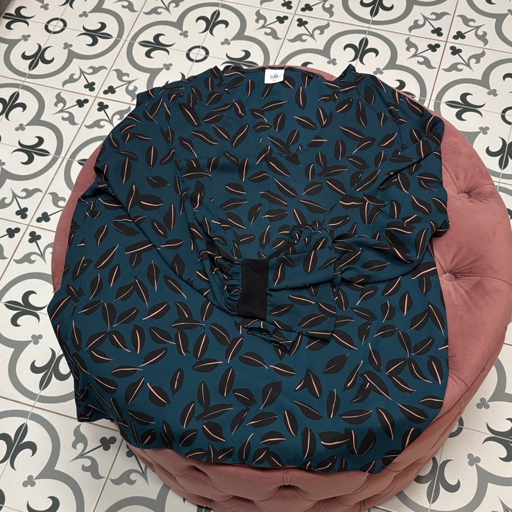 CAbi Teal Leaf Print Top
